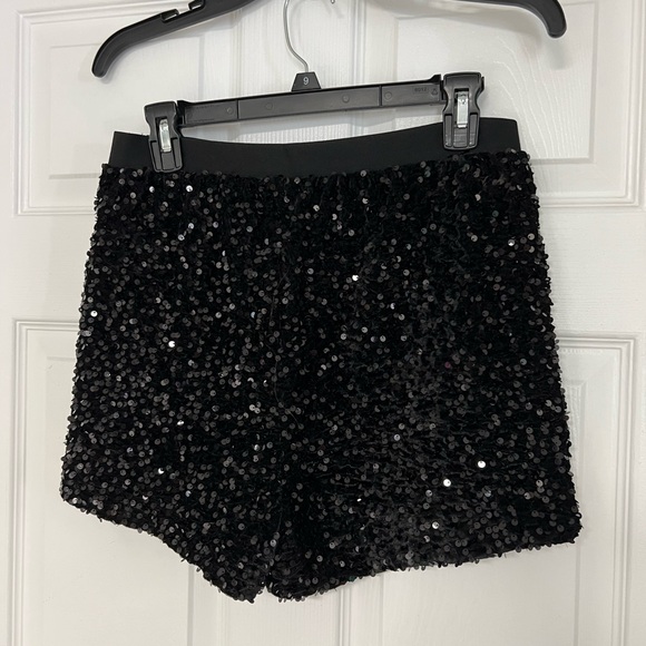 Pants - Black Sequin Shorts